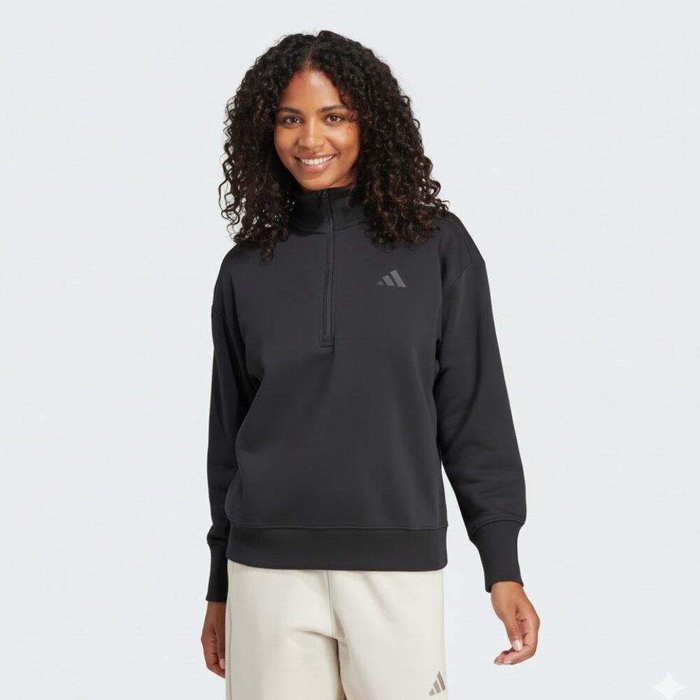 ADIDAS Black Women ALL SZN Fleece Loose Quarter-Zip Sweatshirt, Size Small